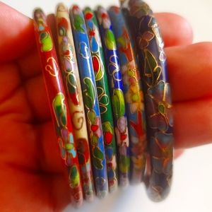 7 PCs Cloisonné Bracelet Bangles Vintage Floral EUC